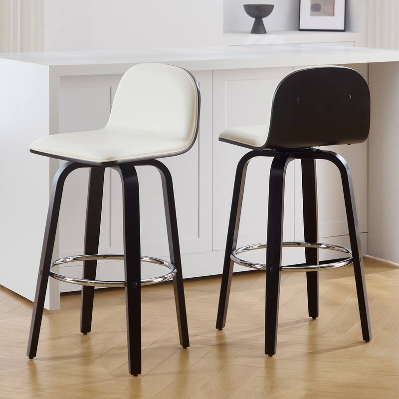 Faux Leather Upholstered Swivel Counter/ Bar Stools with Wood Frame