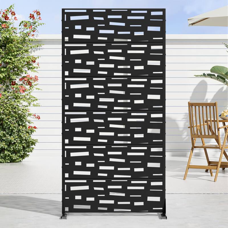 72" H×47"W Dovelina Black Outdoor Freestanding Metal Privacy Screen Decorative Garden Fence