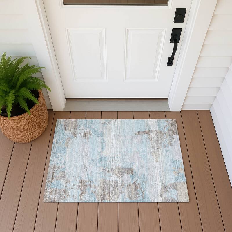 Machine Washable Indoor/ Outdoor Chic Veta Chantille Rug - Sky - 1'8" x 2'6"