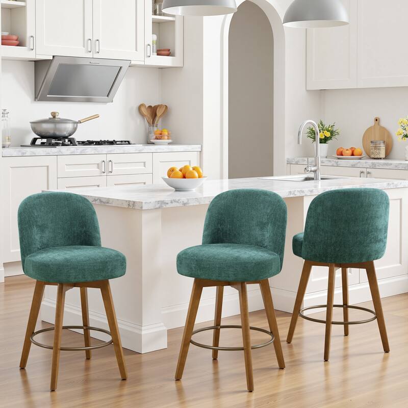 26" Upholstered Swivel Counter Stool With Solid Wood Frame - 37.8"H x 19.7"W x 23.2"D