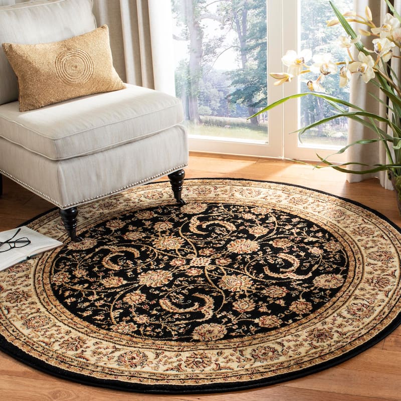 SAFAVIEH Lyndhurst Verdell Traditional Oriental Rug - 8' Round - Black/Ivory