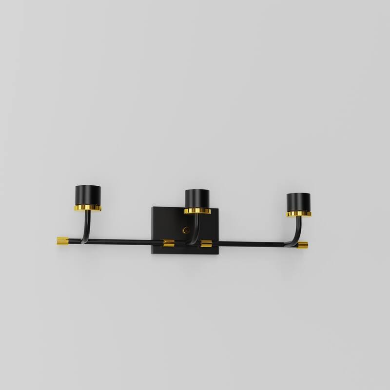 YANSUN Black and Gold Metal Rod Hardware for 3-Light Mirror Light, Square Wall Box, Metal Bend Tube, No Shades or Bulbs Included - 23.62*5.87*5.68 - Black and Gold
