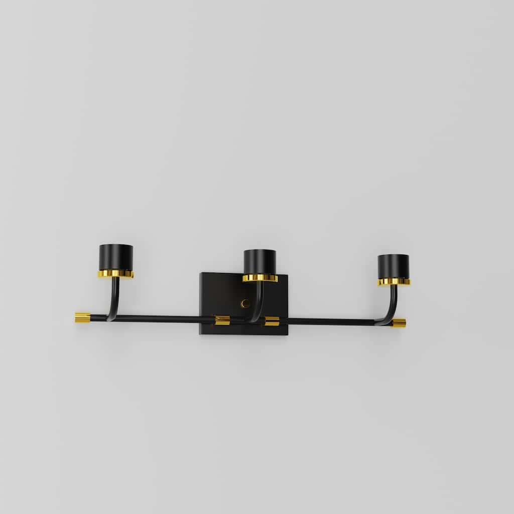 YANSUN Black and Gold Metal Rod Hardware for 3-Light Mirror Light, Square Wall Box, Metal Bend Tube, No Shades or Bulbs Included