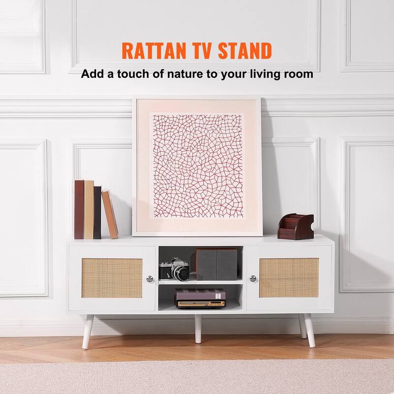 Mid Century Modern Rattan TV Console for Living Room and Media Room