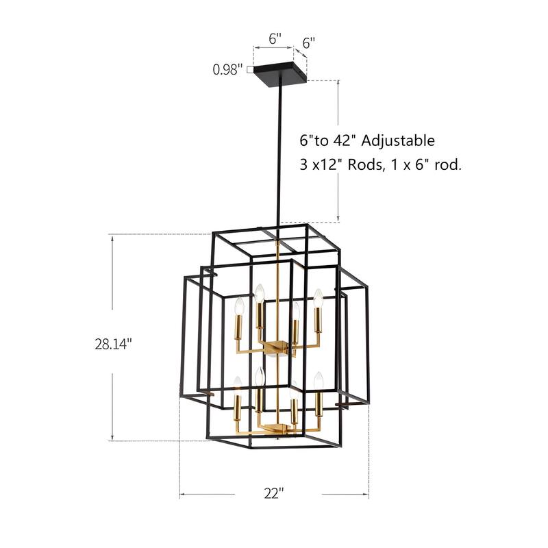 8-Light 22" Width 28" Height Metal Open Frame Cage Design Transitional Pendant Lamp Chandelier