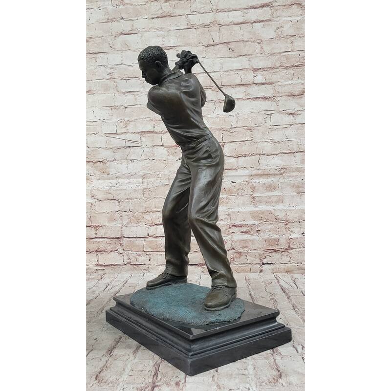 Signed Original Milo Male Golfer Sport Trophy Solid Bronze Sculpture Figurine