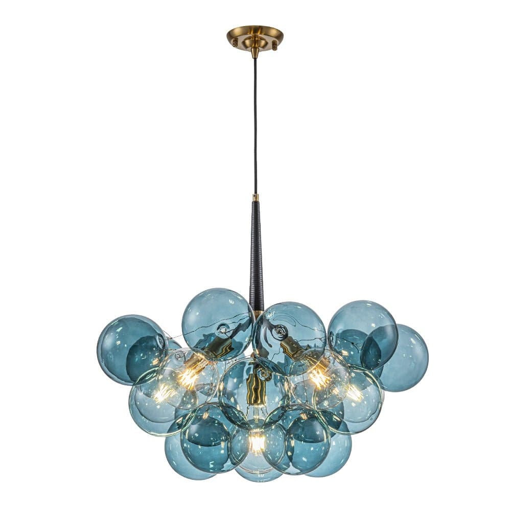 Glam Art Deco Cluster Glass Globe Blue Bubble Chandelier