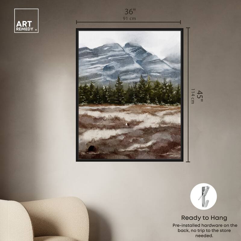 Art Remedy February Rocks Landscape Framed Landscape 1 Piece Canvas Wall Art Watercolor Style