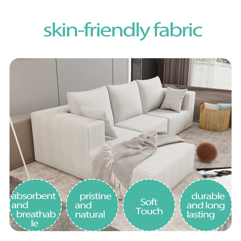 Beige Fabric & Foam Sofa, 107x39x26 inches, 152 Pounds, Multiple Combinations