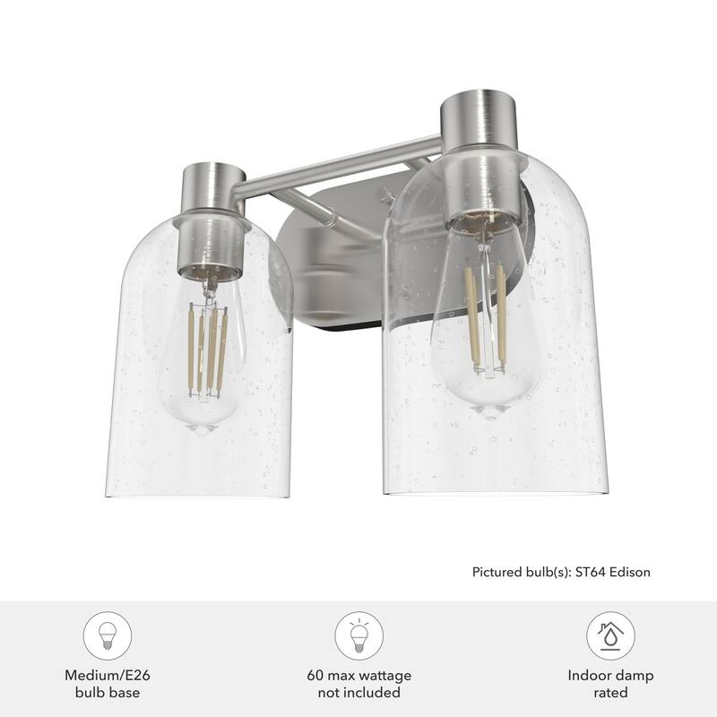 Hunter Lochemeade 2-Light Vanity Wall Light, Damp-Rated - Bathroom, Laundry - Modern Farmhouse, Contemporary, Industrial