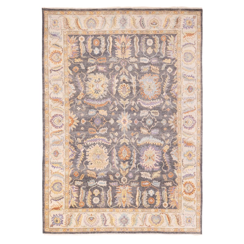 ECARPETGALLERY Hand-knotted Modern Oushak Charcoal Wool Rug - 8'1 x 11'5