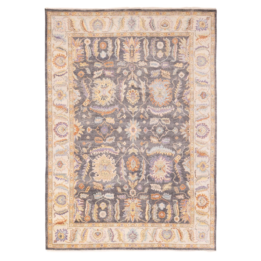 ECARPETGALLERY Hand-knotted Modern Oushak Charcoal Wool Rug - 8'1 x 11'5