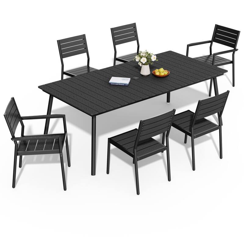 Pellebant 7/9PC Outdoor Rectangle Aluminum Dining Table with Stackable Chairs