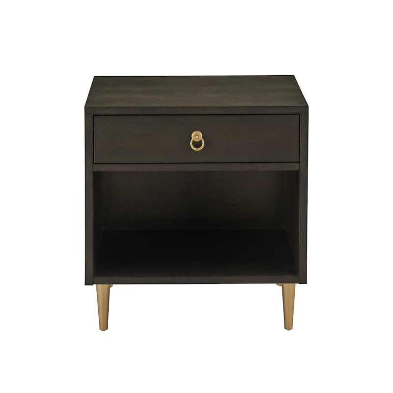 Vennesla Gold Finish Metal Dark Brown Faux Shagreen 1-drawer Side Table by iNSPIRE Q Bold