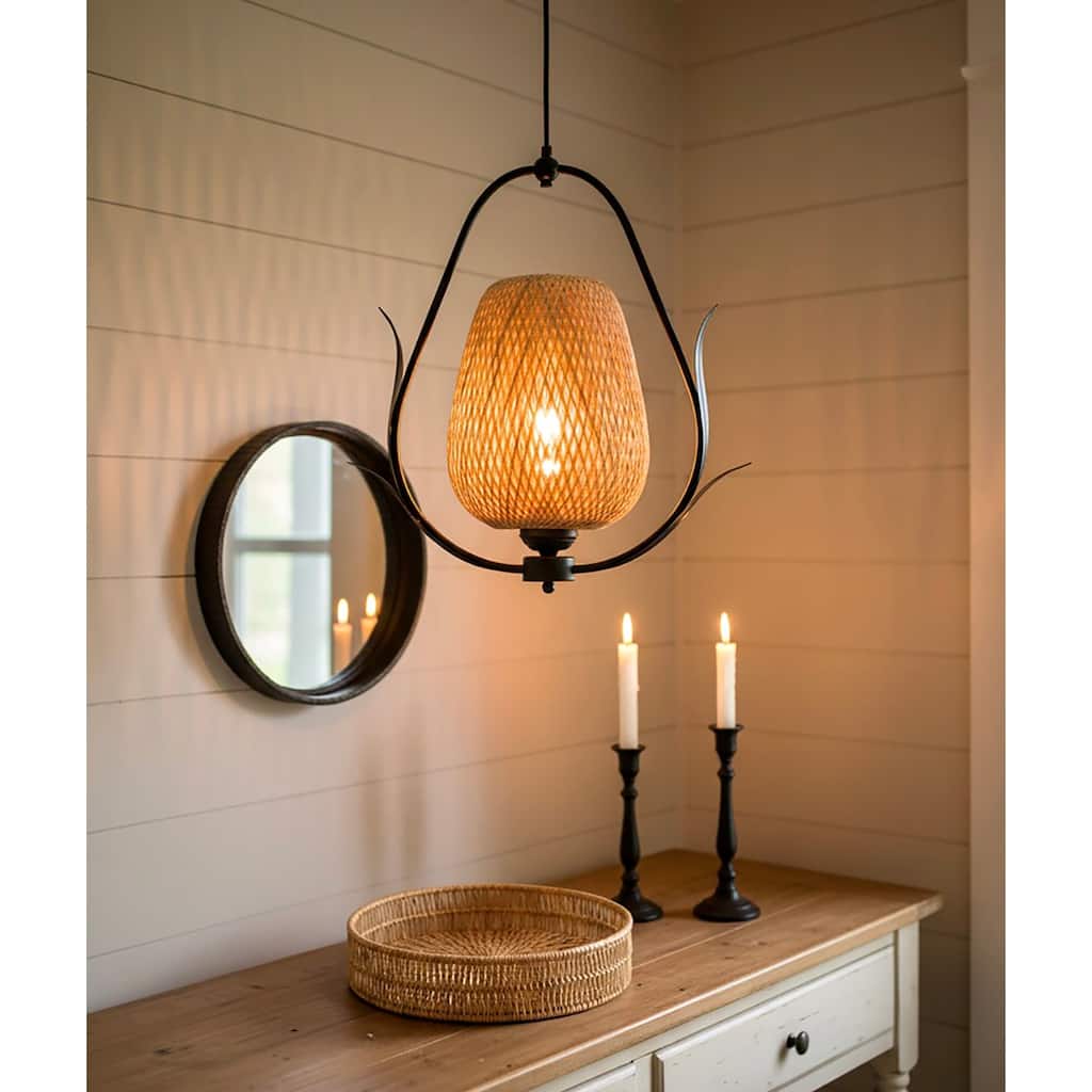 Lia 1-Light Rattan Pendant Light - 20 in. Tall