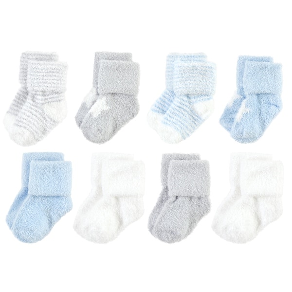slide 1 of 1, Hudson Baby Infant Boy Cozy Chenille Newborn and Terry Socks, Blue Star 12-24 Months - Blue Star