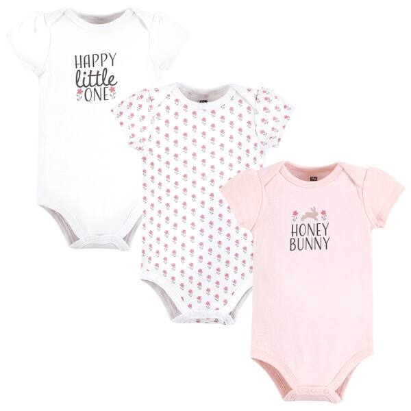 slide 1 of 1, Hudson Baby Infant Girl Cotton Bodysuits, Honey Bunny Flower 0-3 Months - Honey Bunny Flower