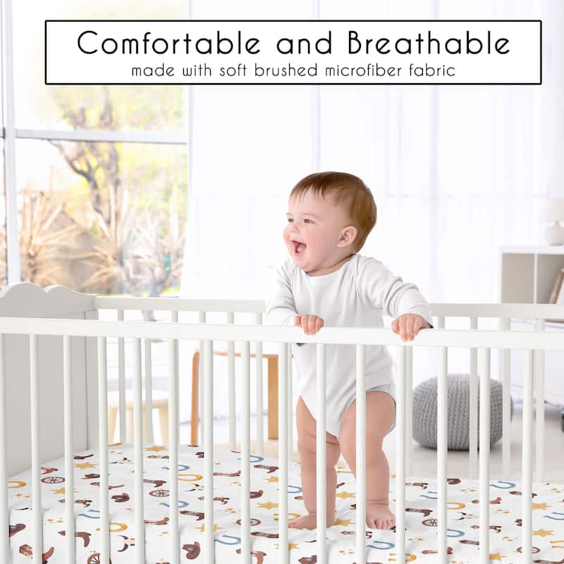 Sweet Jojo Designs Boho Western Cowboy Boy Fitted Crib Sheet - Blue, Bohemian, Vintage Wild West, Cow Boy Boots, Southern Charm