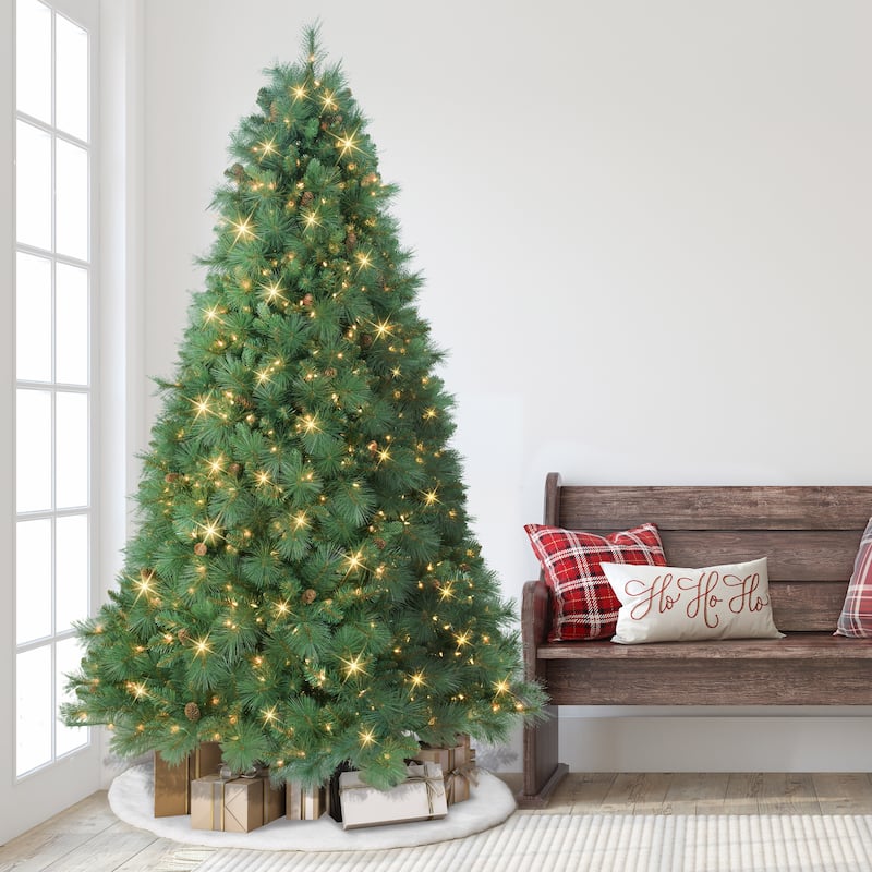 Puleo International 7.5 ft. Pre-Lit Christmas Tradition Pine Tree