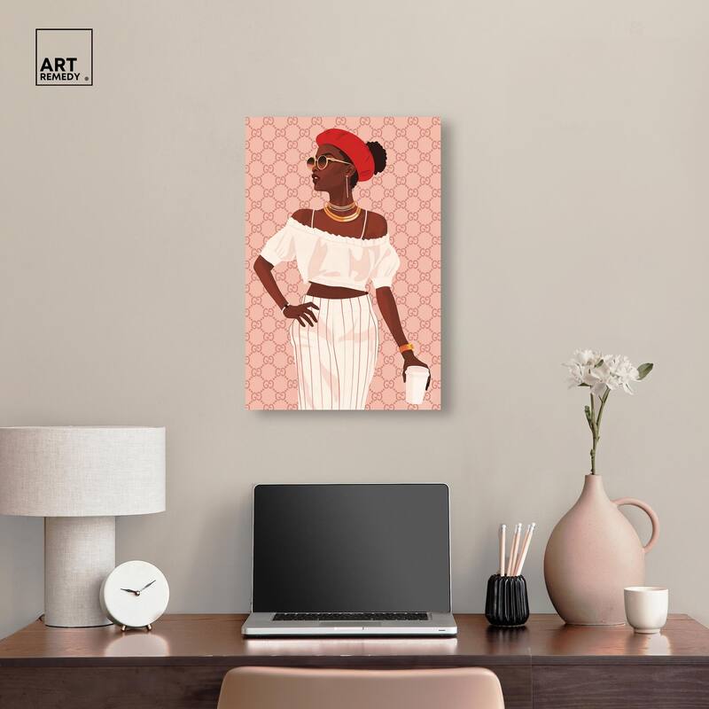 Her Stylish Coffee Look Canvas by Art Remedy, Gallery Wrapped