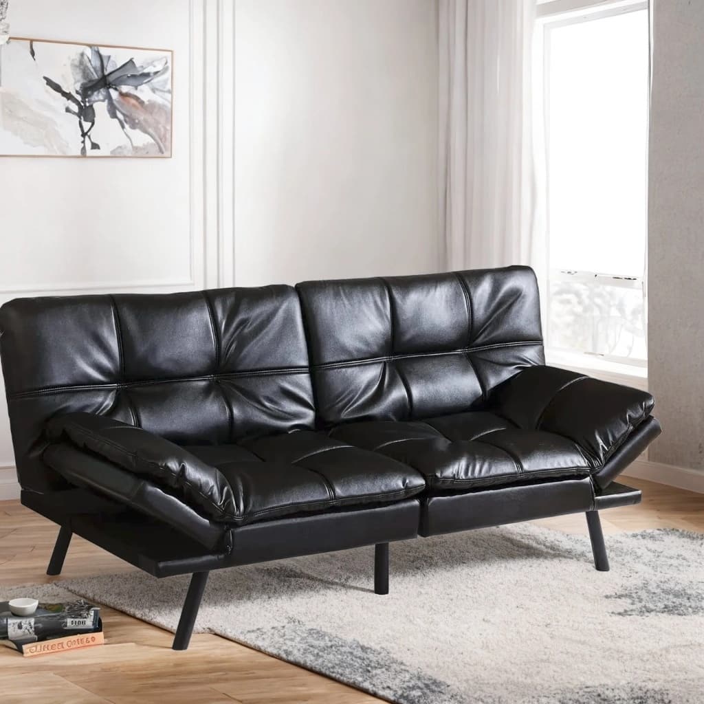 Futon Sofa Bed, Faux Leather Memory Foam Couch Futon Sets, Convertible Sofa Daybed, Love seat Sofa Bed for Small Space