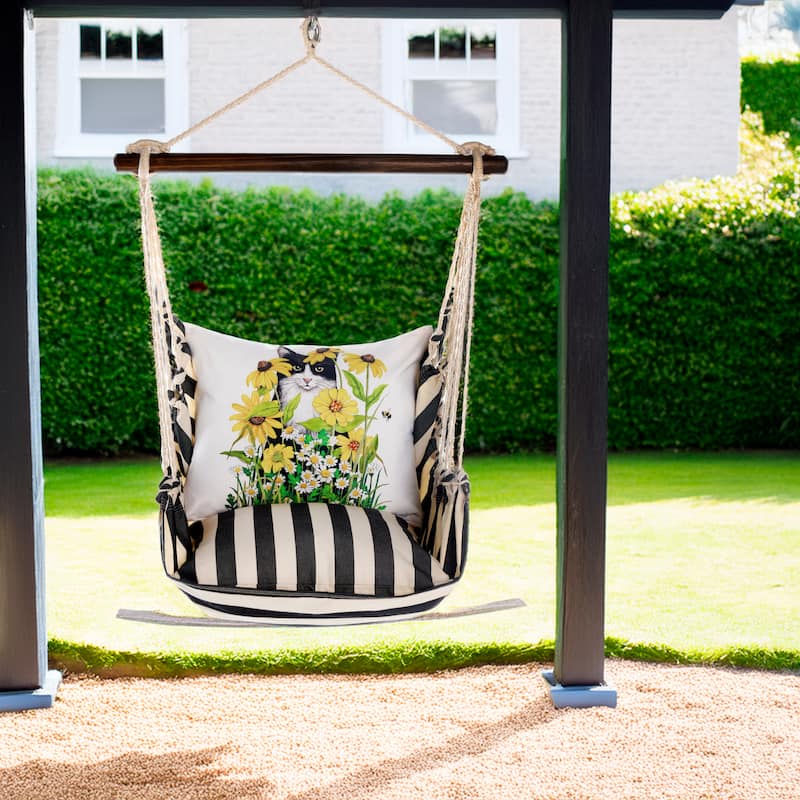 Magnolia Casual Swing Set 4 piece - True Black Stripe w/ Cat with Daisies