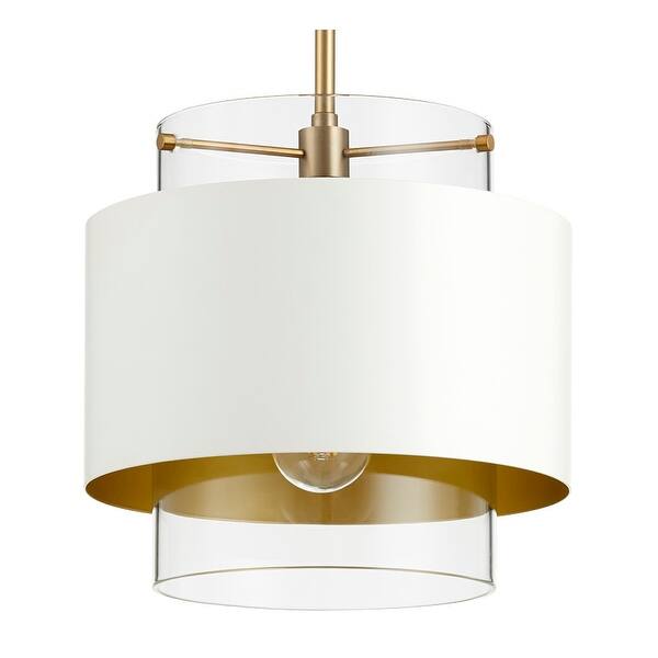 slide 2 of 7, Quorum International 11" Wide Pendant with Metal and Glass Shade Studio White / Aged Brass