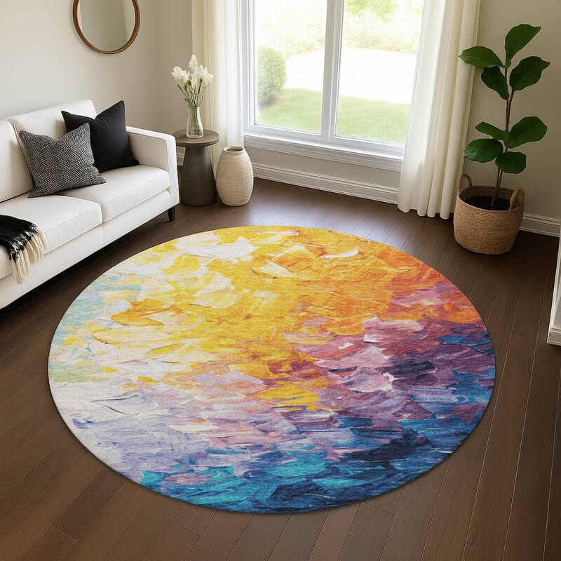Premium Washable Super Soft Modern Current Mayfield Rug - Gold - 8' x 8'