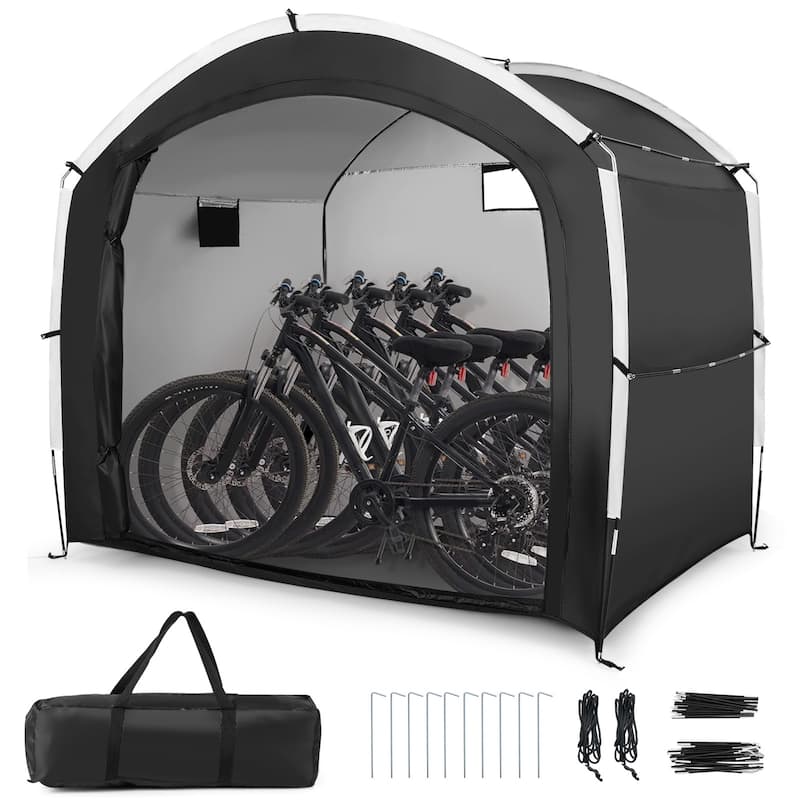 Gymax Bike Storage Tent w/ Window Floor Portable Garage Shed for 5 - Black