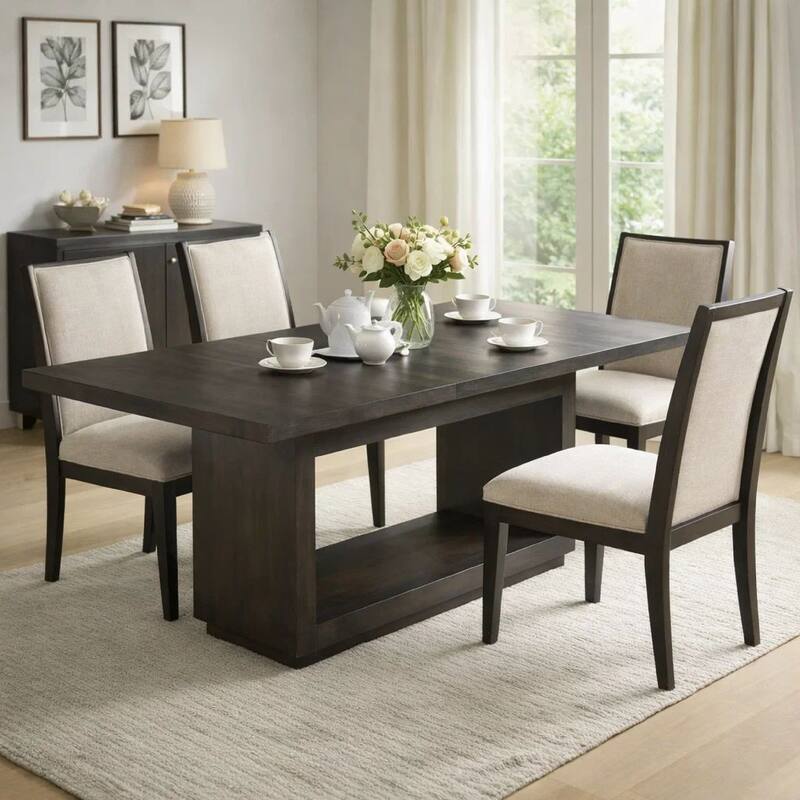 Jose 72-95 Inch Acacia Wood Dining Table, Open Plinth Base, Rustic Brown