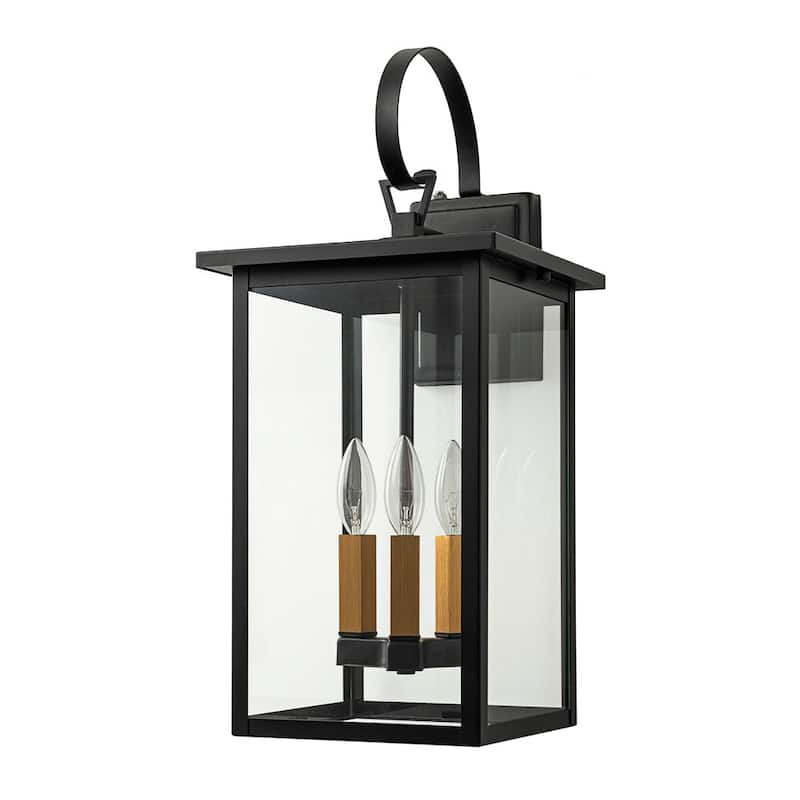 9.8in Clear Glass 3-Light Lantern Outdoor Armed Sconce - Matte Black & Brass