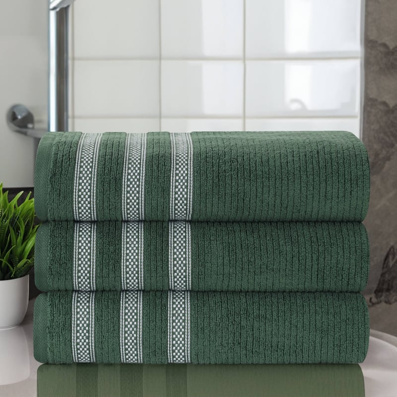 Superior Brea Zero Twist Cotton Ribbed Modern Bath Towel Set of 3 - Forest Green