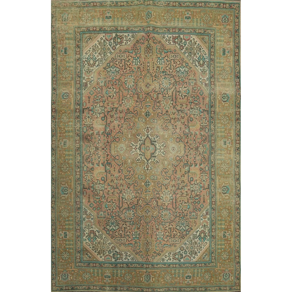 Hand Knotted Oriental 100% Wool Carpet Traditional Medallion Pink Tabriz Area Rug - 9' 8'' X 6' 10''