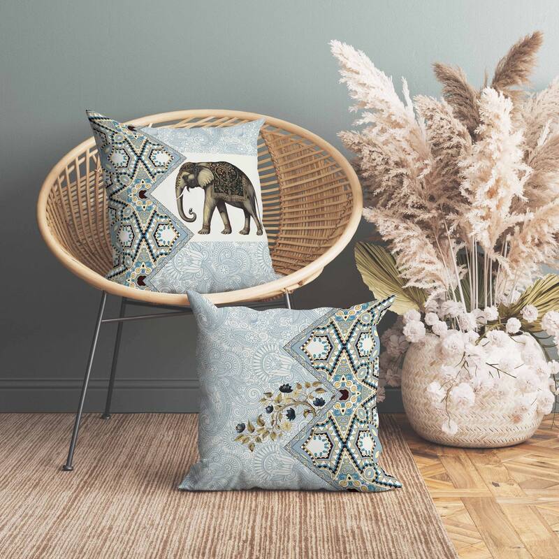 Floraphant Faux Suede Reversible Throw Pillow Blue and Isabelline