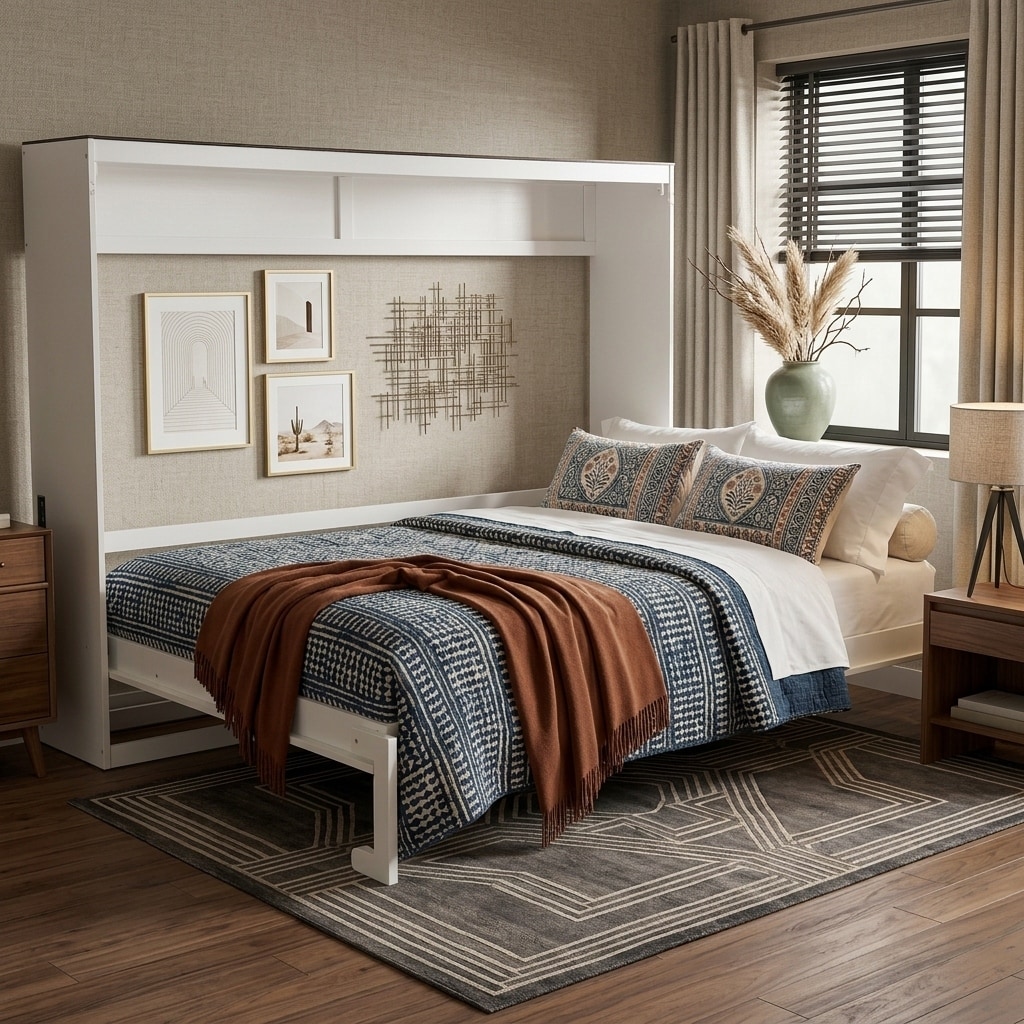 Queen-Size Murphy Wall Bed with Built-In Charging Station by Harper&Bright Designs