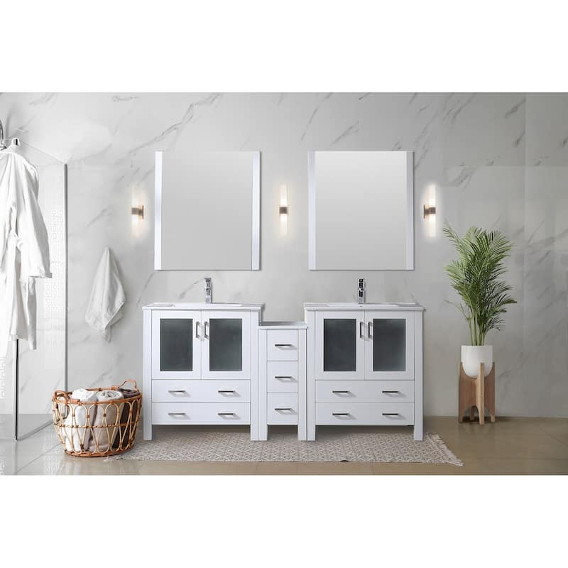 Volez Double Bath Vanity with Side Cabinet and White Ceramic Top