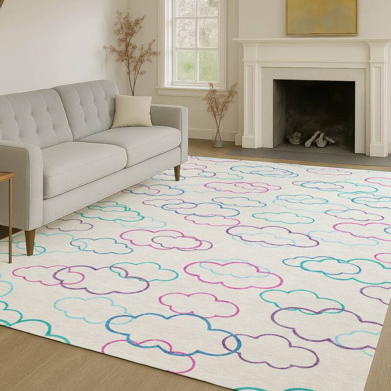 Machine Washable Indoor/ Outdoor Modern Clouds Chantille Rug