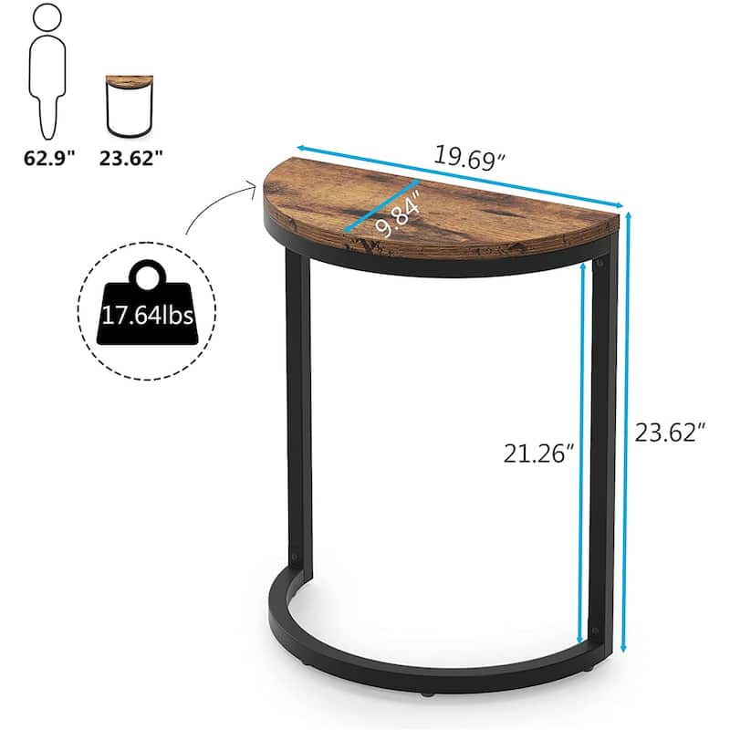 End Table Half Round, Narrow Side Table, Slim C Table for Sofa Couch