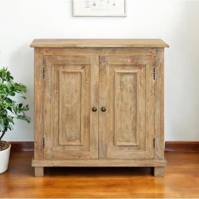 HomeRoots 34" Light Brown Solid Wood Sideboard with Two Doors - 34' X '36' X '10