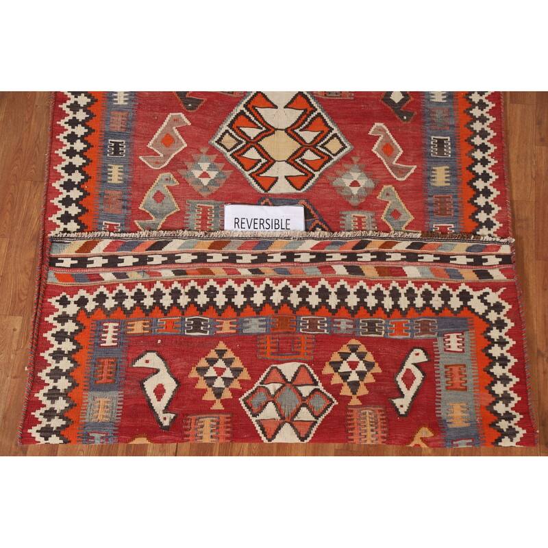 Vegetable Dye Kilim Qashqai Persian Antique Area Rug Red Wool Carpet - 4'10"x 9'8"