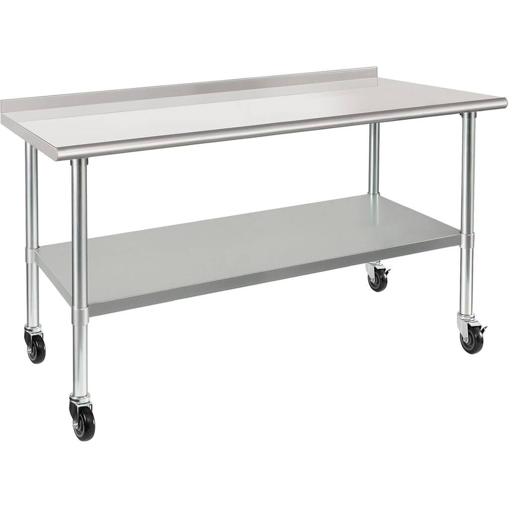 Stainless Steel Table 30 x 60 Inches Metal Prep Table with Wheels Casters Adjustable Undershelf Stainless Table - Silver