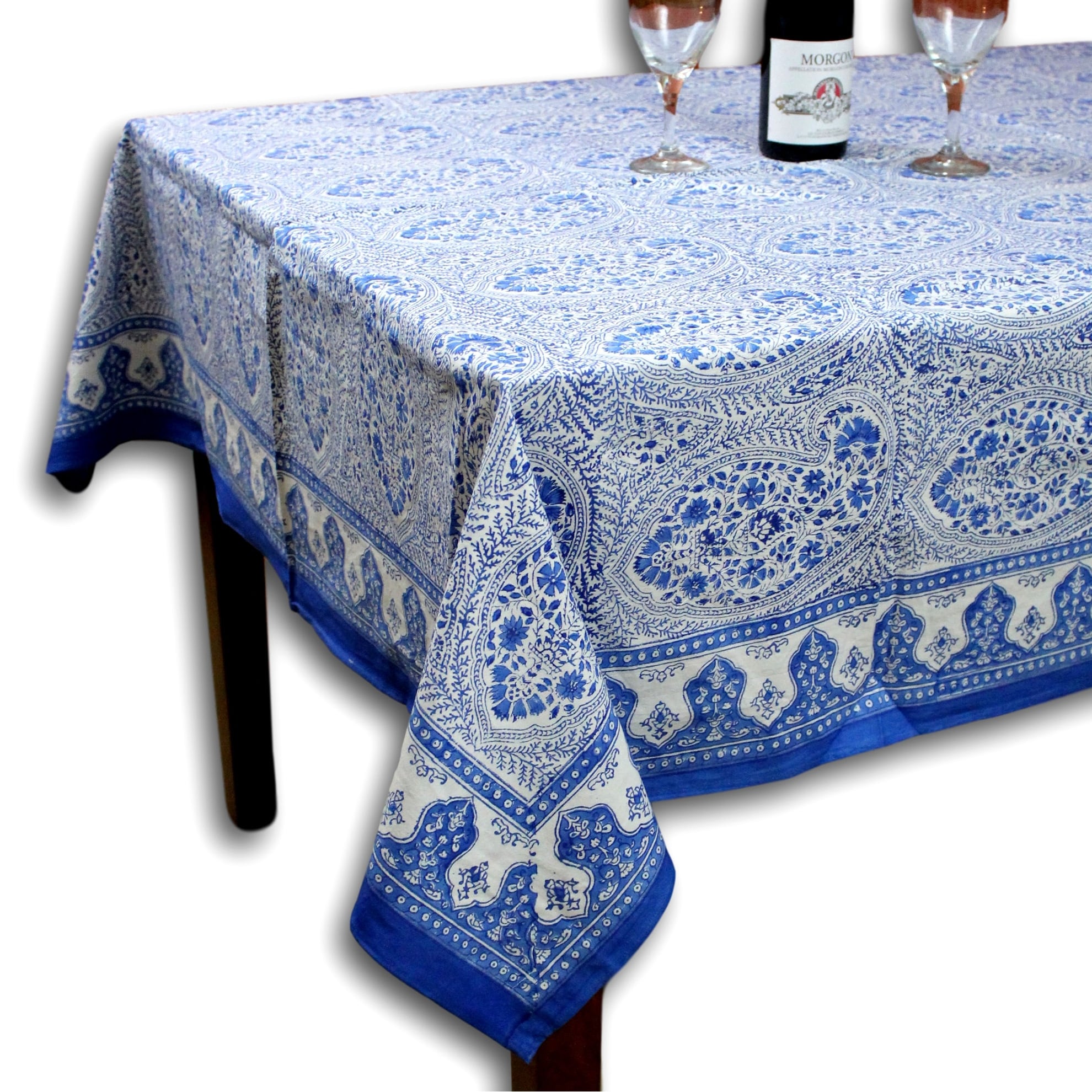 Boho Paisley Floral Block Print Cotton Tablecoth Collection