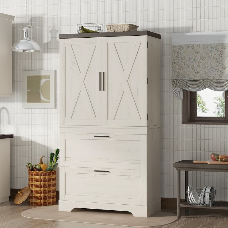 Modern Farmhouse Style Wooden Cabinet with Sturdy Frame