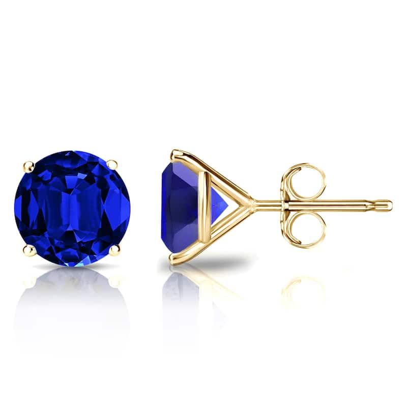 Auriya 14k Gold Lab Grown Gemstone Blue Sapphire Stud Earrings Round 0.25 to 5.00 ct. tw. 4-Prong Martini Push-Back - 3.00ct tgw. - Yellow