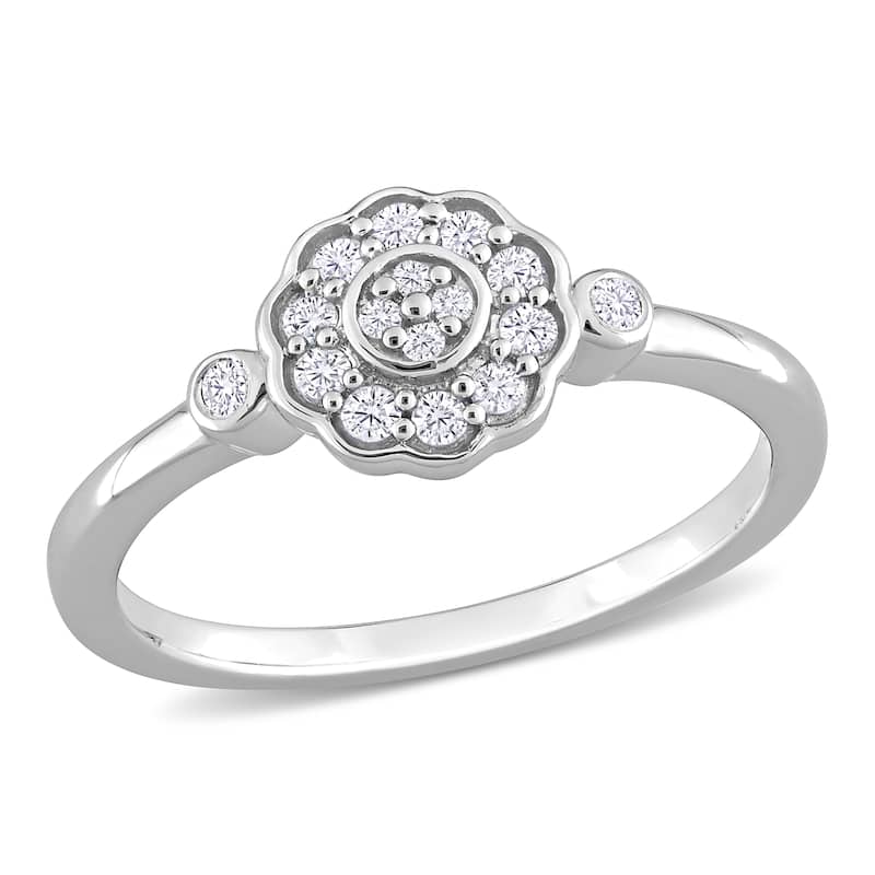 Miadora 1/5ct TDW Diamond Flower Ring in Sterling Silver