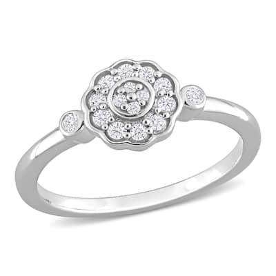 Miadora 1/5ct TDW Diamond Flower Ring in Sterling Silver