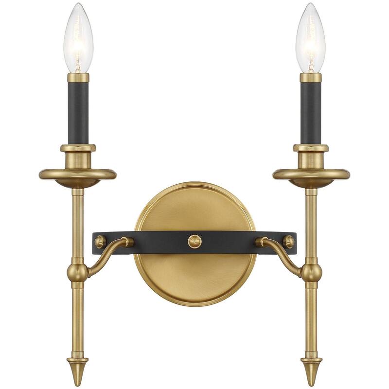 Savoy House 9-9510-2 Consulate 2 Light 13" Tall Bathroom Sconce - Matte Black / Warm Brass