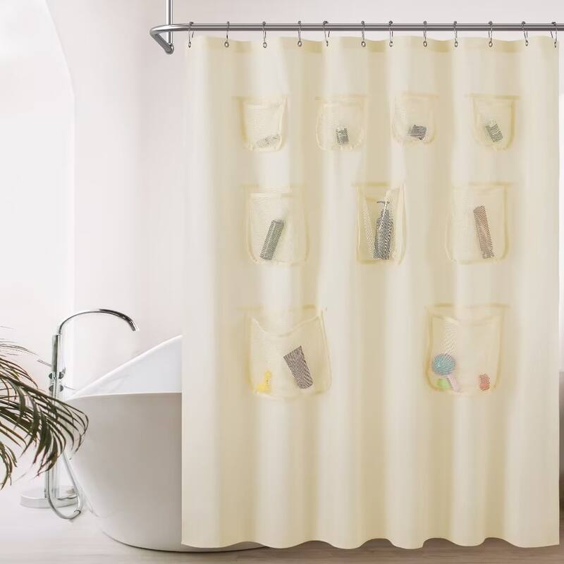 Mesh Pocket Water Repellent Shower Curtain - 72"W x 72"L - Sand