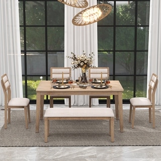 Classic 6-Piece Dining Table Set Includes 4 Upholstered Chairs & Bench ...