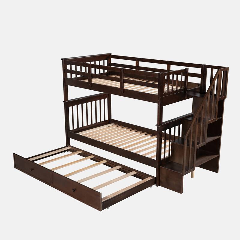 Stairway Twin-Over-Twin Bunk Bed with Twin size Trundle for Bedroom